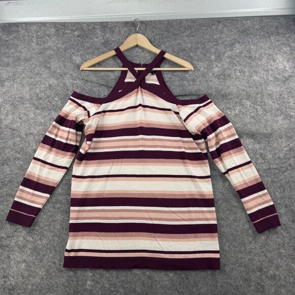Torrid Sweater Womens Plus 2X Purple Pink Striped Cold Shoulder Knit 3/4 Sleeve - Picture 1 of 11